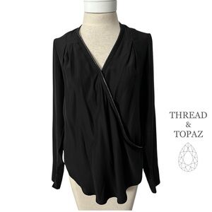 Elaine Kim Minimalist Wrap Front Black Silk Top Zipper Detail
